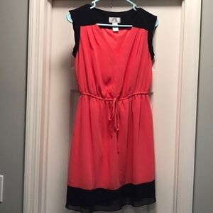 Sweet Storm Navy and Coral Fake Tie Waist Dress Size L Colorblocking